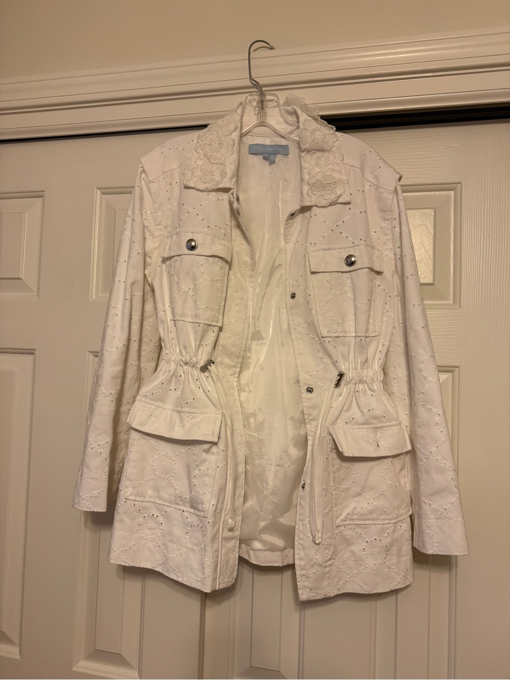 Hill House White Eyelet Utility Jacket with Lace Collar